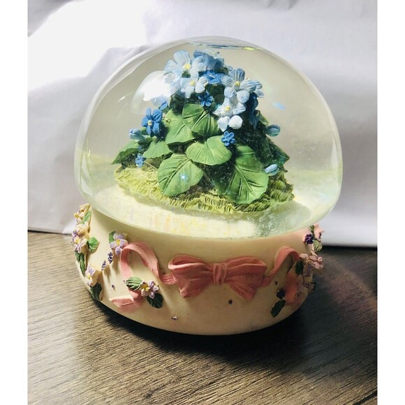 Vintage San Francisco Music Box Company Blue violet Flower Globe w/Pink Ribbon - Picture 2 of 7